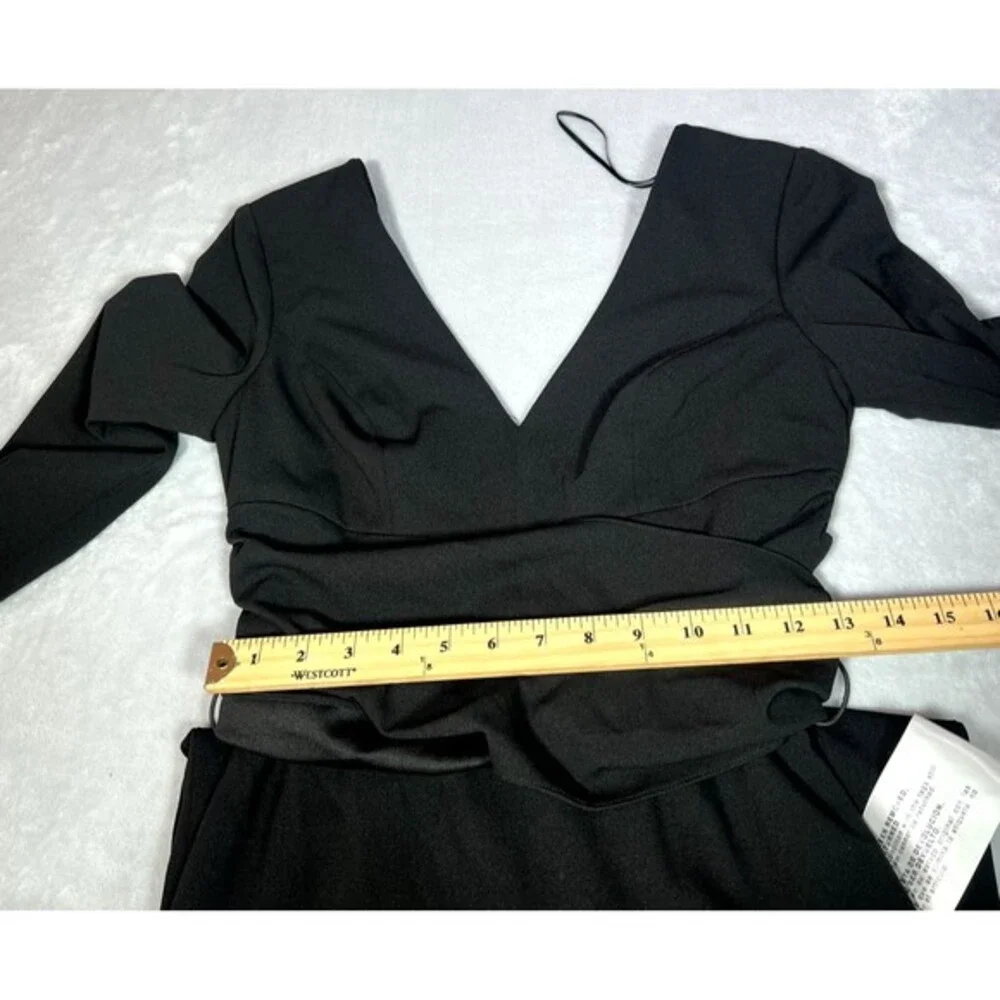 Dress The Population Dress‎ Womens S Small Black Long Sleeve V Neck Midi Sheath